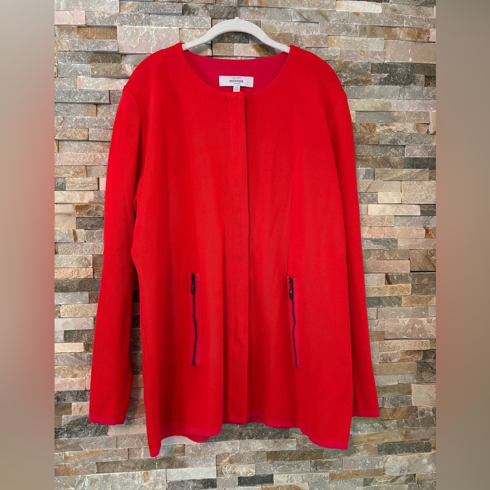Misook Vibrant Red Knit Jacket